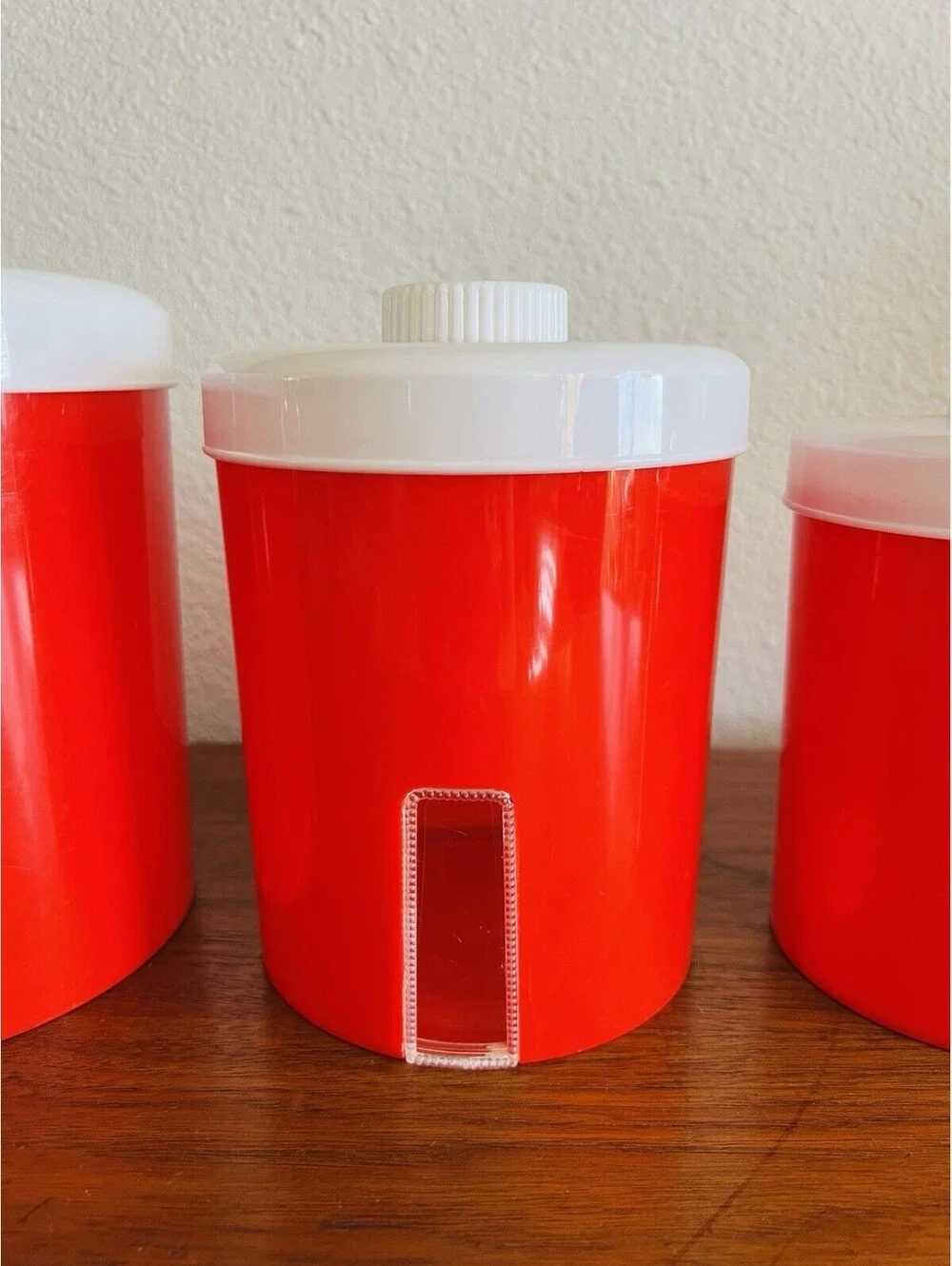 Vintage Knickerbocker Red & White 4 Pc Canisters